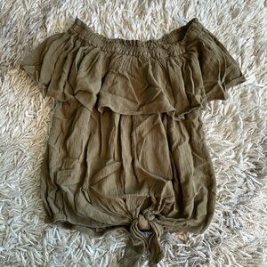 Express Olive Off-Shoulder Ruffle Blouse